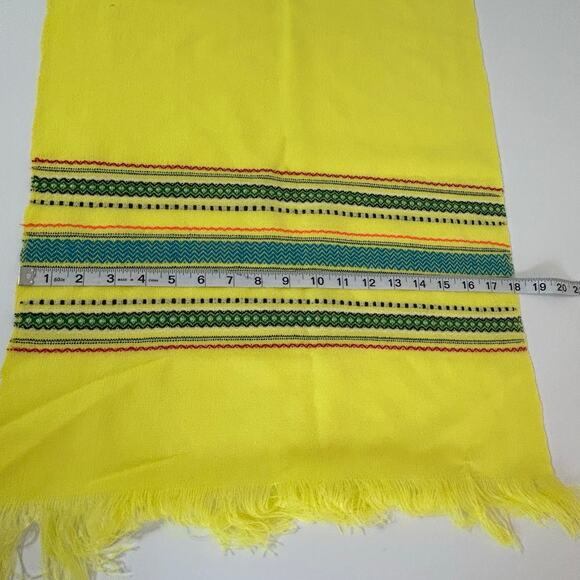 Vintage Long Scarf Embroidered 18"X 51" Yellow Green Fringe Lightweight Boho - Picture 4 of 6